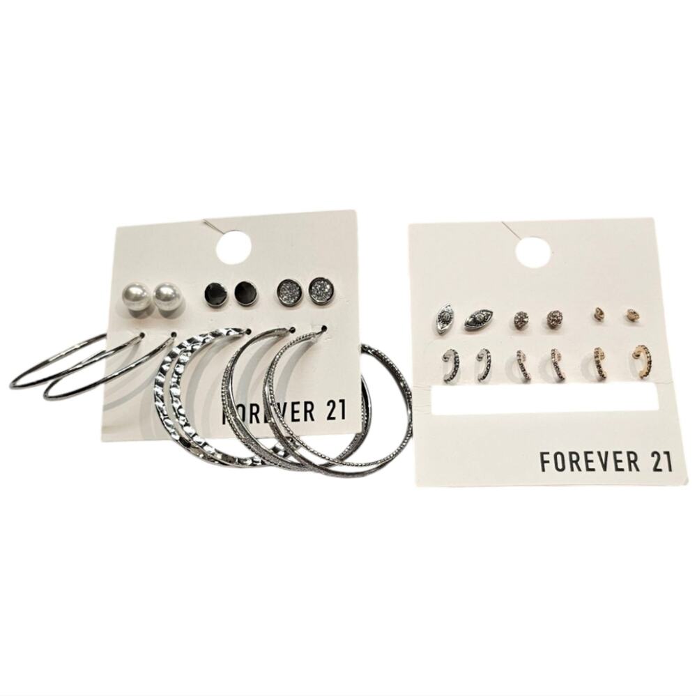 Forever 21 Lot of Pierced Earring Silver and Gold Toned Hoops and Studs